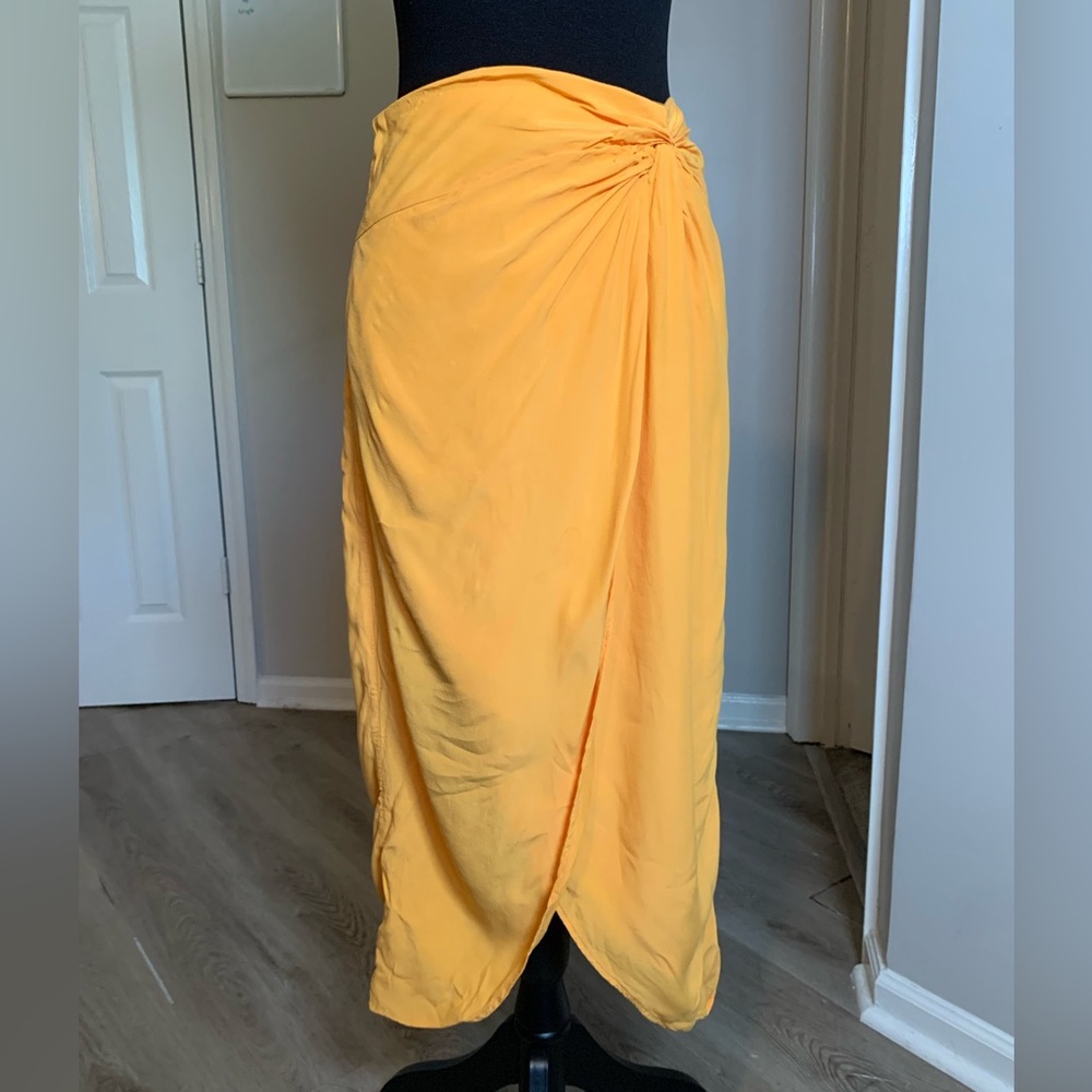 Yellow Wrap-Style Women's Midi Skirt